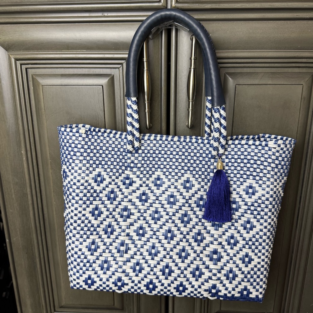 Handwoven Tote Bag - Blue and White